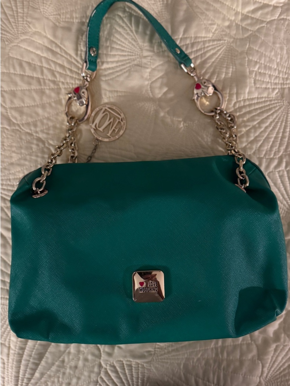 Love Moschino Teal Chain-Accent Shoulder Tote